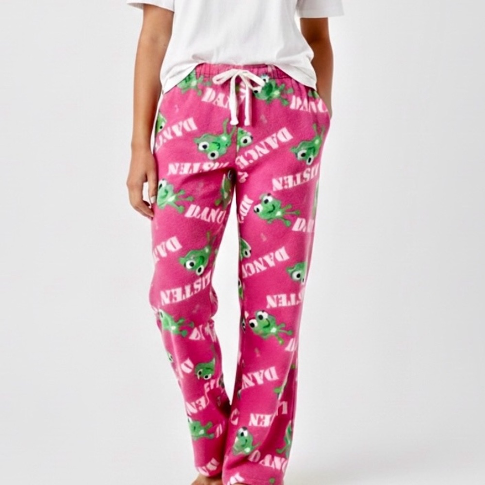 Juniors XL Pink Frog Pajama Pants Fleece Lounge Y2K